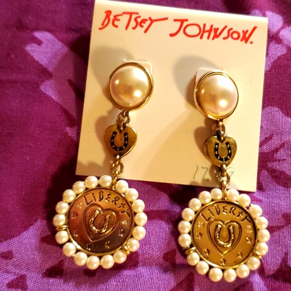 Betsey Johnson  Faux Pearl And Goldtone Post Earrings